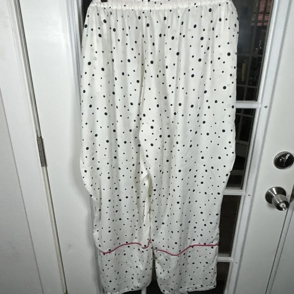 Summersalt‎ Polka Dot Satin Pajama Set White Navy Pink Piping 2XL Loungewear